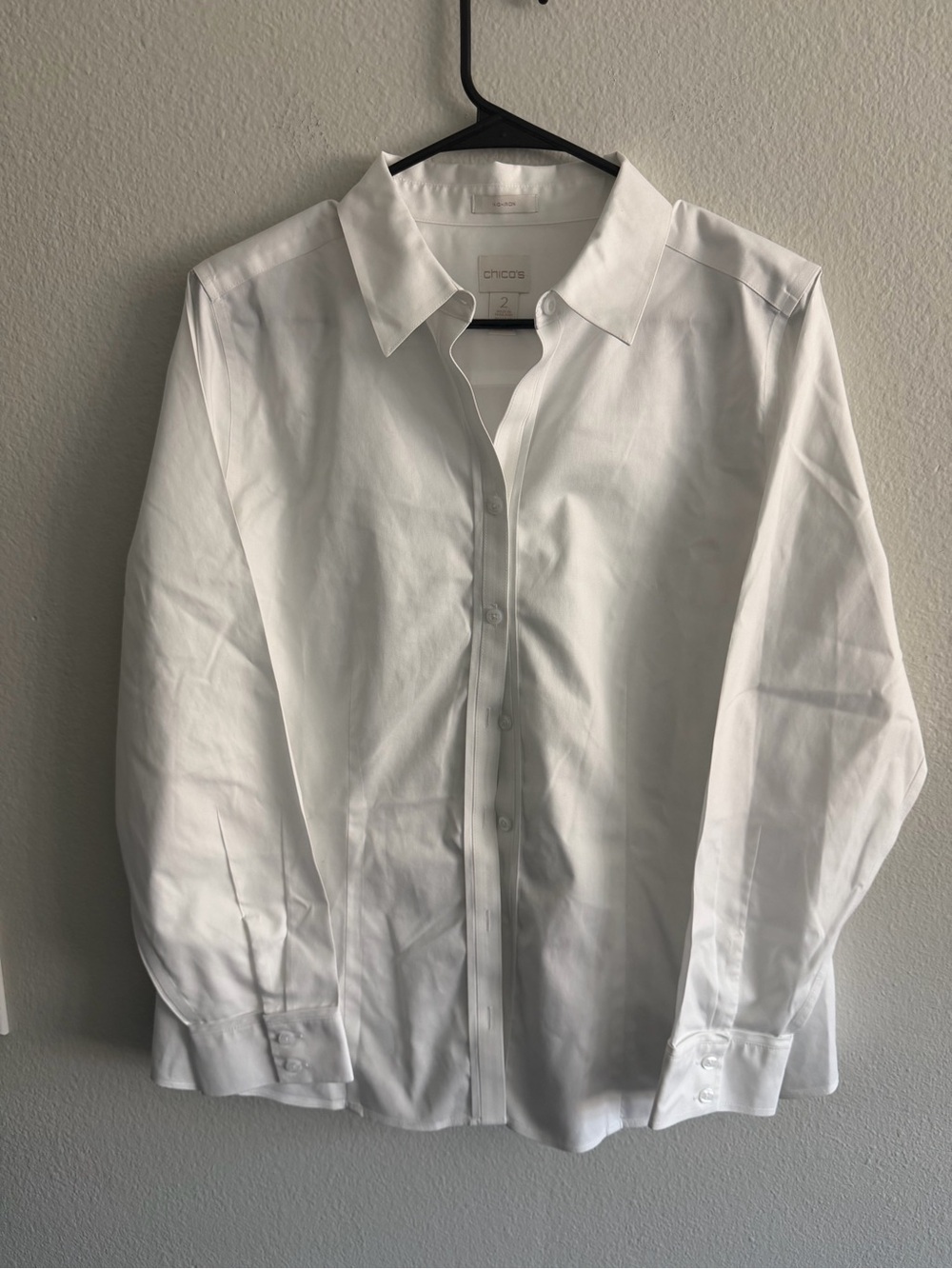 Chico's White Button Down Dress Shirt Women 12 L No-Iron Cotton Office Top